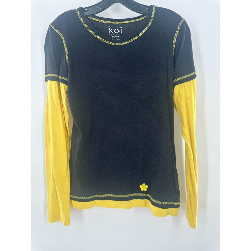 Koi Long Sleeve Underscrub Tee Black & Yellow Colorblock ScrubLayering Shirt SzS